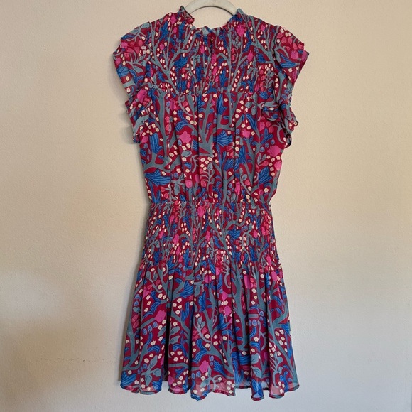 Entro Floral Print Multi Color Mini Dress with Ruffle Sleeves Size S Cottage - Picture 2 of 16